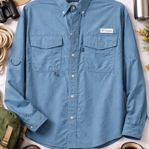 Columbia Unisex Long-Sleeve Button-Down Shirt - Blue